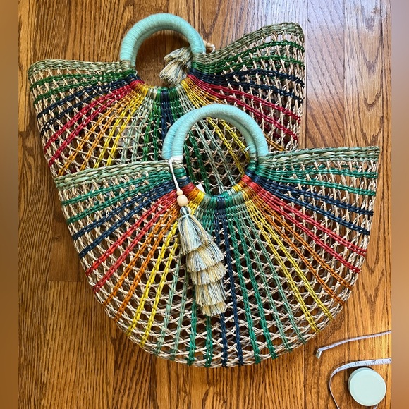 C & C Anthro Natural Straw Tote Bag Rainbow - Picture 6 of 7